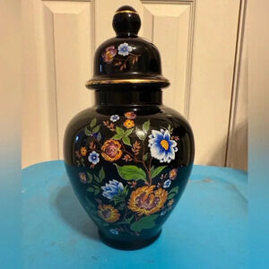 Vintage Ardalt Ginger Jar Vase with Lid  Floral Design Italy- Circa  1950’s